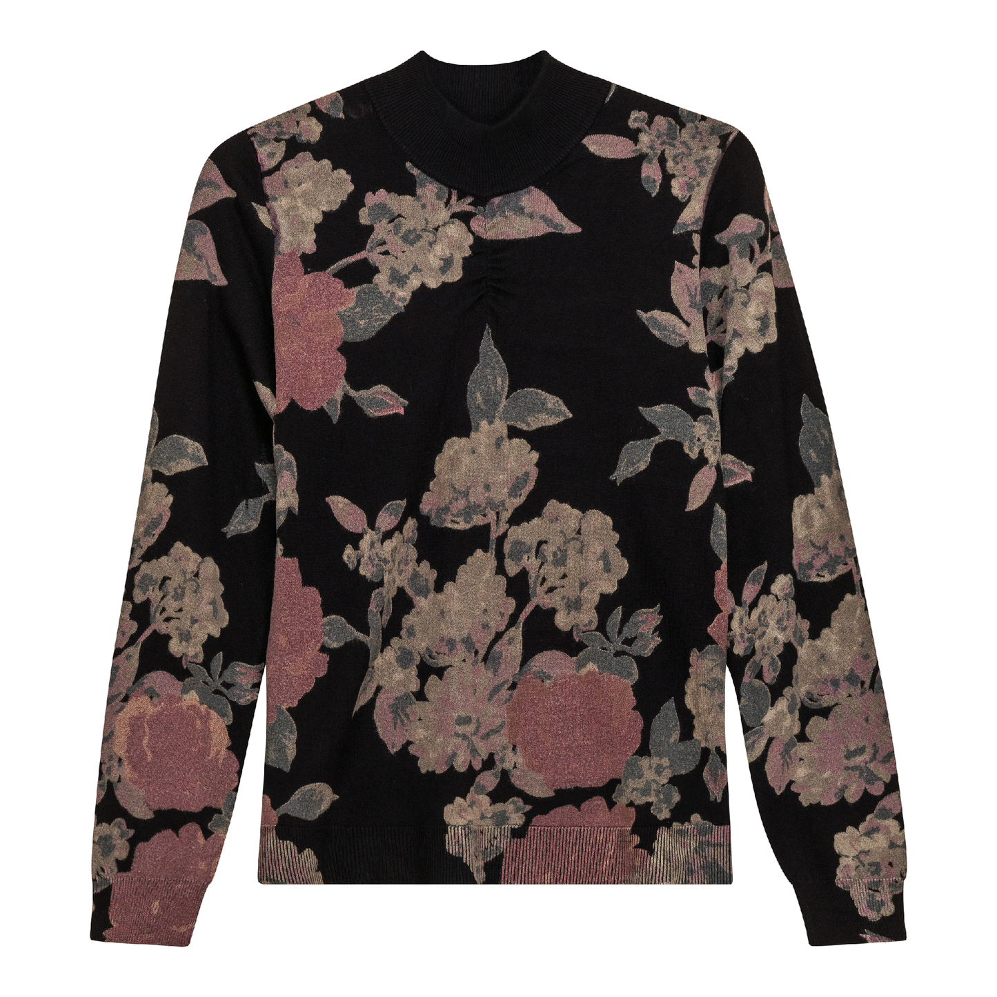 Printed Shirred Mock Neck Sweater - Concordia Style Boutique