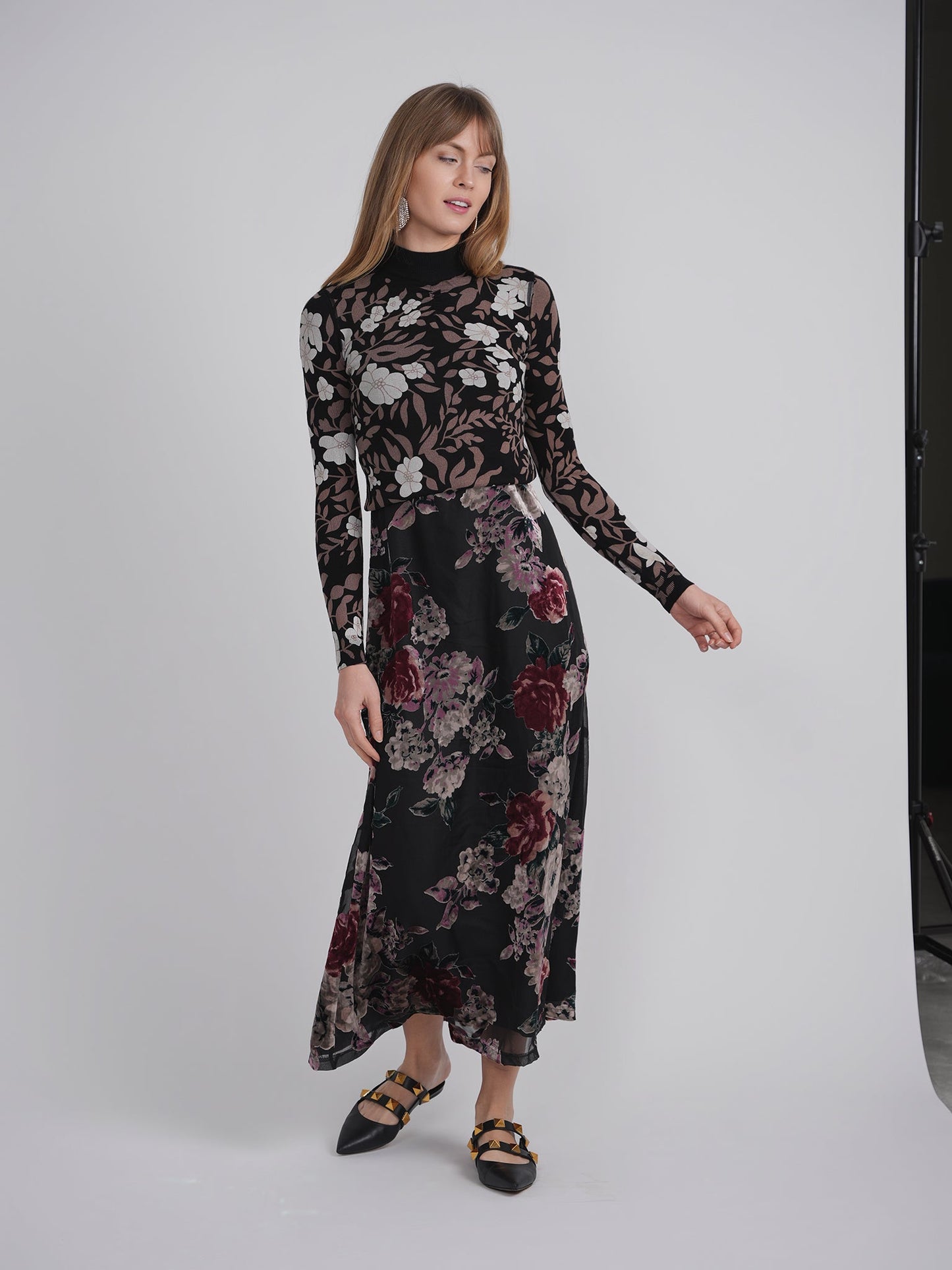 Printed Shirred Mock Neck Sweater - Concordia Style Boutique