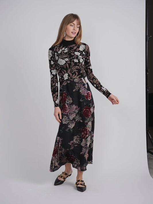 Printed Shirred Mock Neck Sweater - Concordia Style Boutique