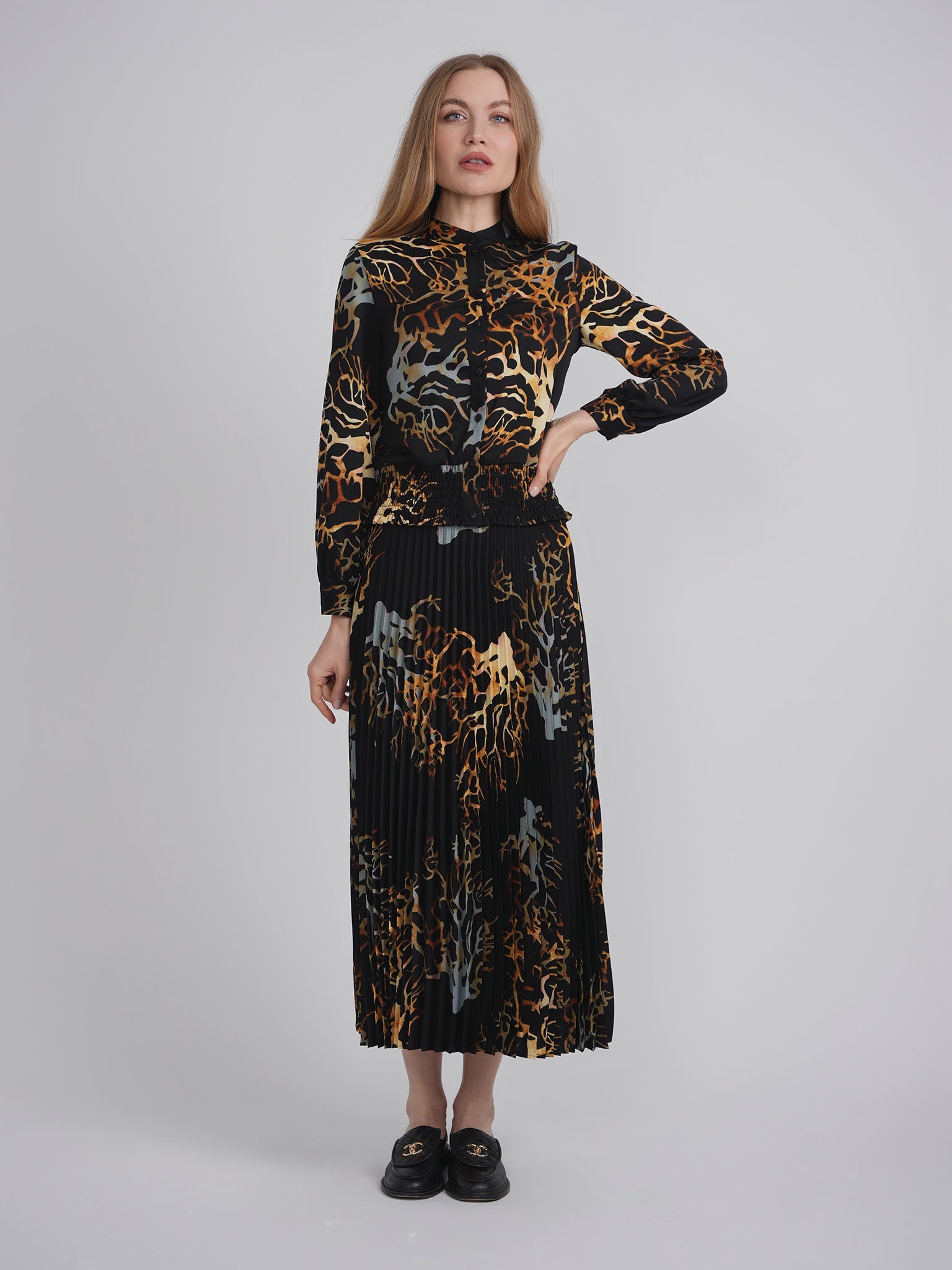 Printed Chiffon Ruched Blouse - Concordia Style Boutique