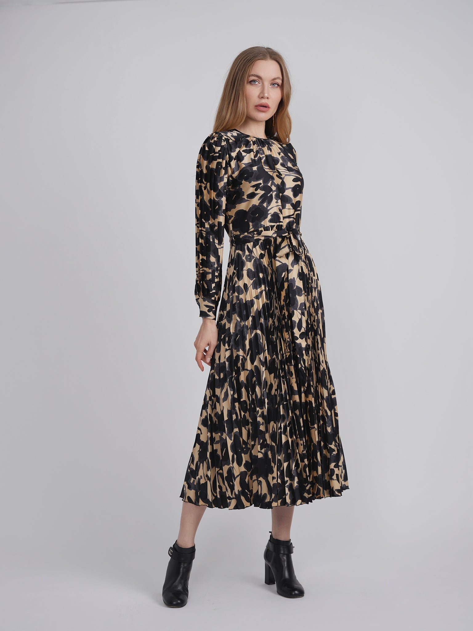 Satin Mosaic Pleated Midi Dress - Concordia Style Boutique