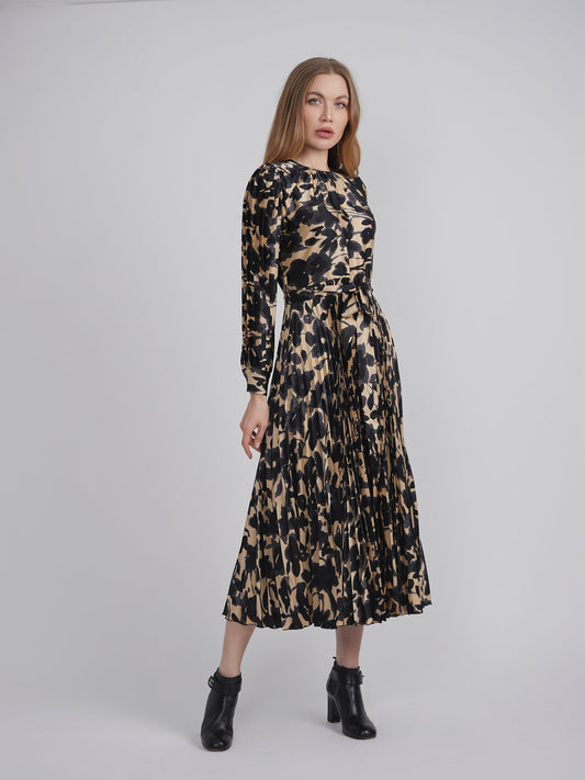 Satin Mosaic Pleated Midi Dress - Concordia Style Boutique
