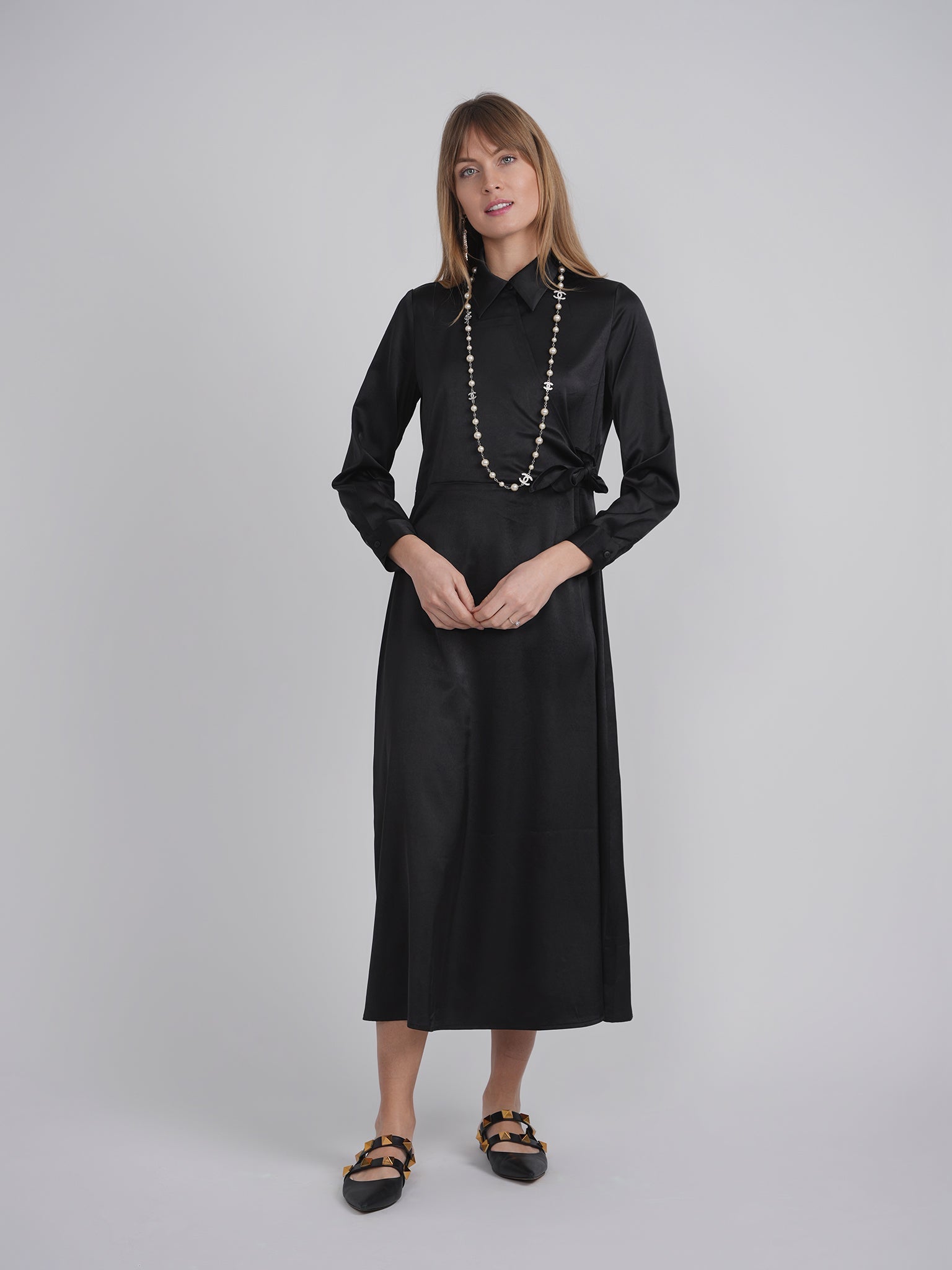 Satin Wrap Shirt Dress - Concordia Style Boutique