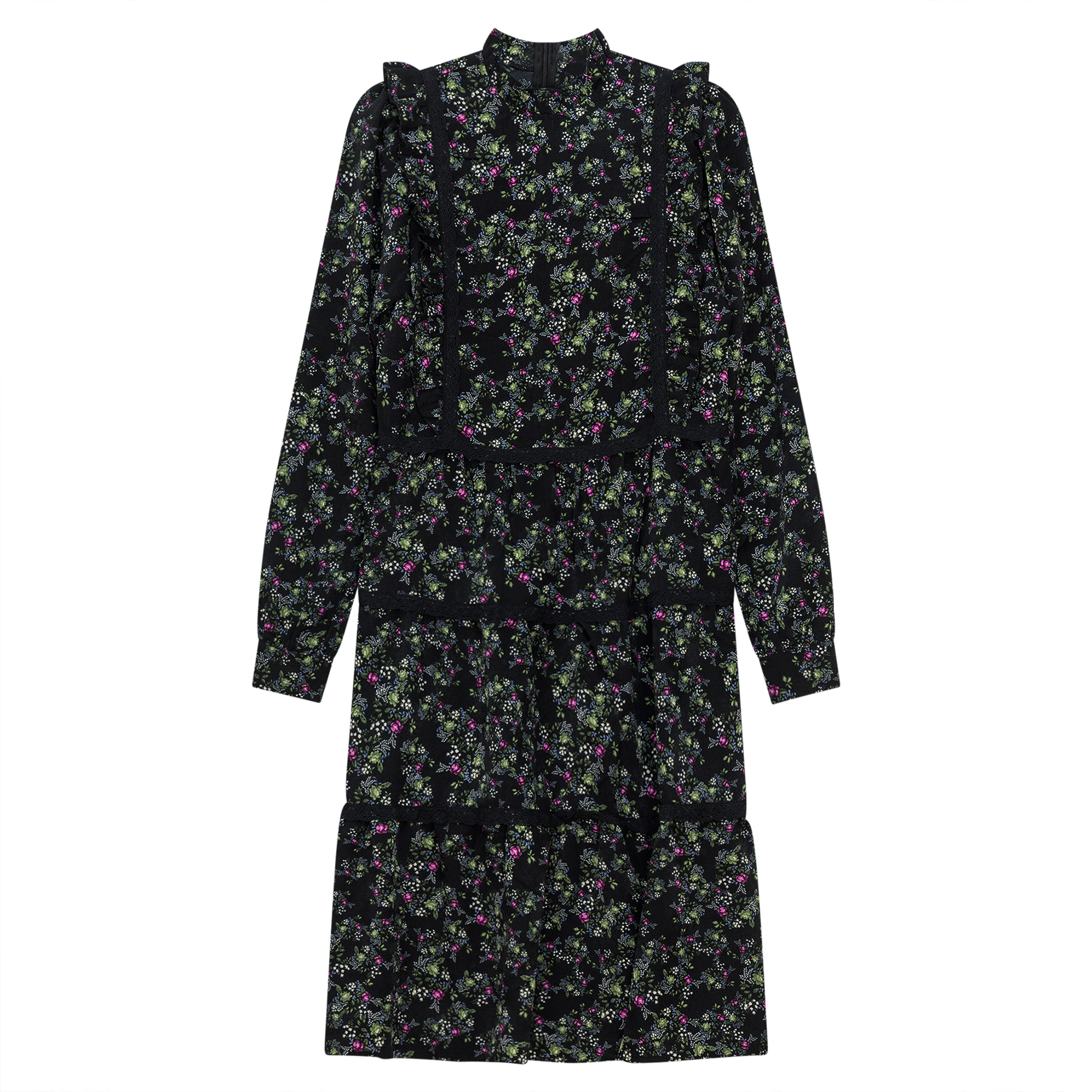 Floral Print Lace Trim Dress - Concordia Style Boutique