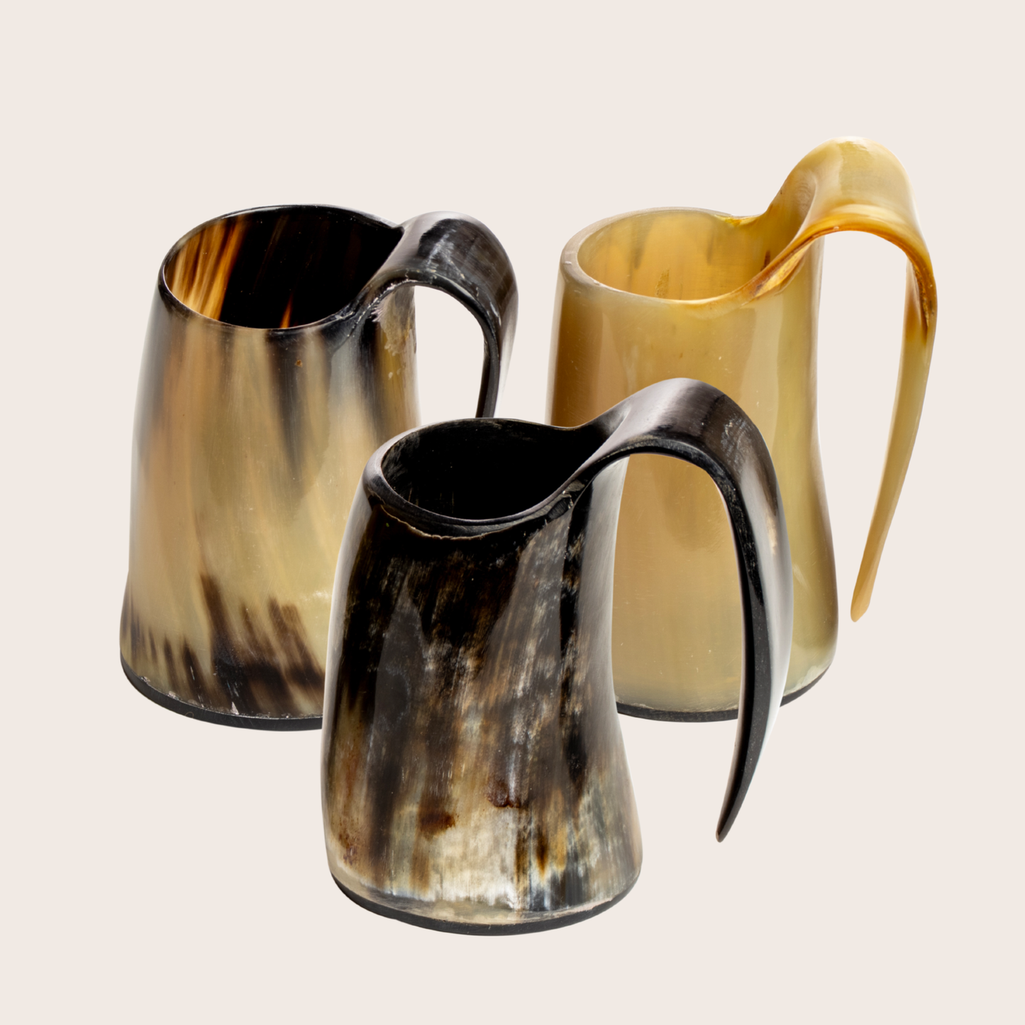 Horn Whiskey Mugs Pack 3 - Holds Upto 6.5 oz, Natural - Concordia Style Boutique
