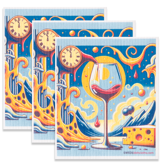 Eco-Friendly Swedish Dishcloths - Surreal Wine Clock Set of 3 (Paper Towel Replacements) - Concordia Style Boutique