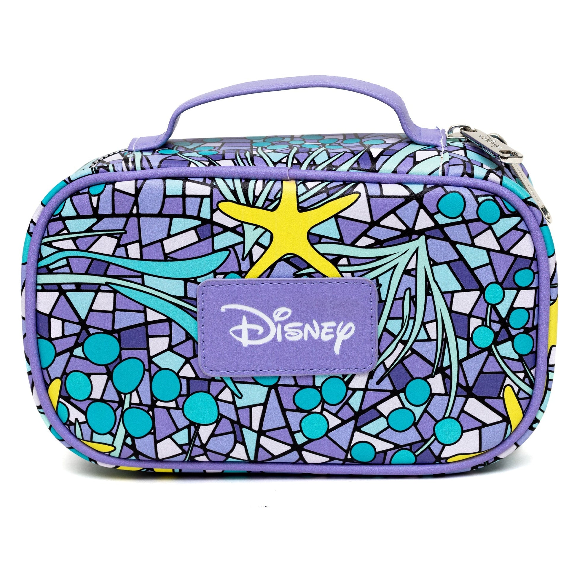 Disney Vegan Leather Travel Cosmetic Bag, Make-Up Bag for Women, The Little Mermaid Ariel Pose Applique Stained Glass Print - Concordia Style Boutique