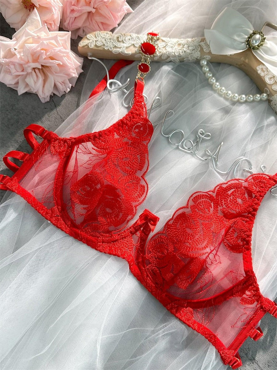 Red Embroidered Sexy Push Up Lingerie Set - Concordia Style Boutique