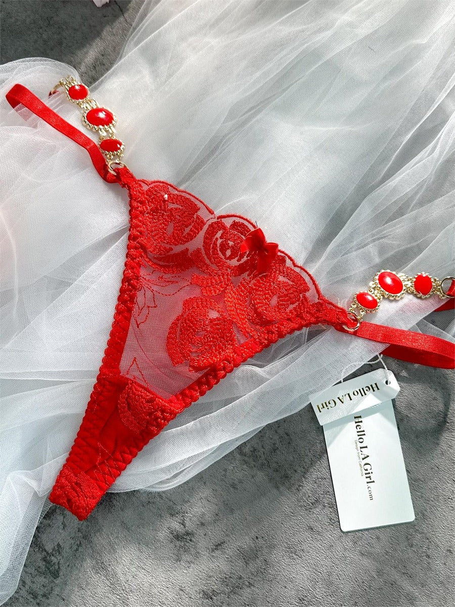 Red Embroidered Sexy Push Up Lingerie Set - Concordia Style Boutique