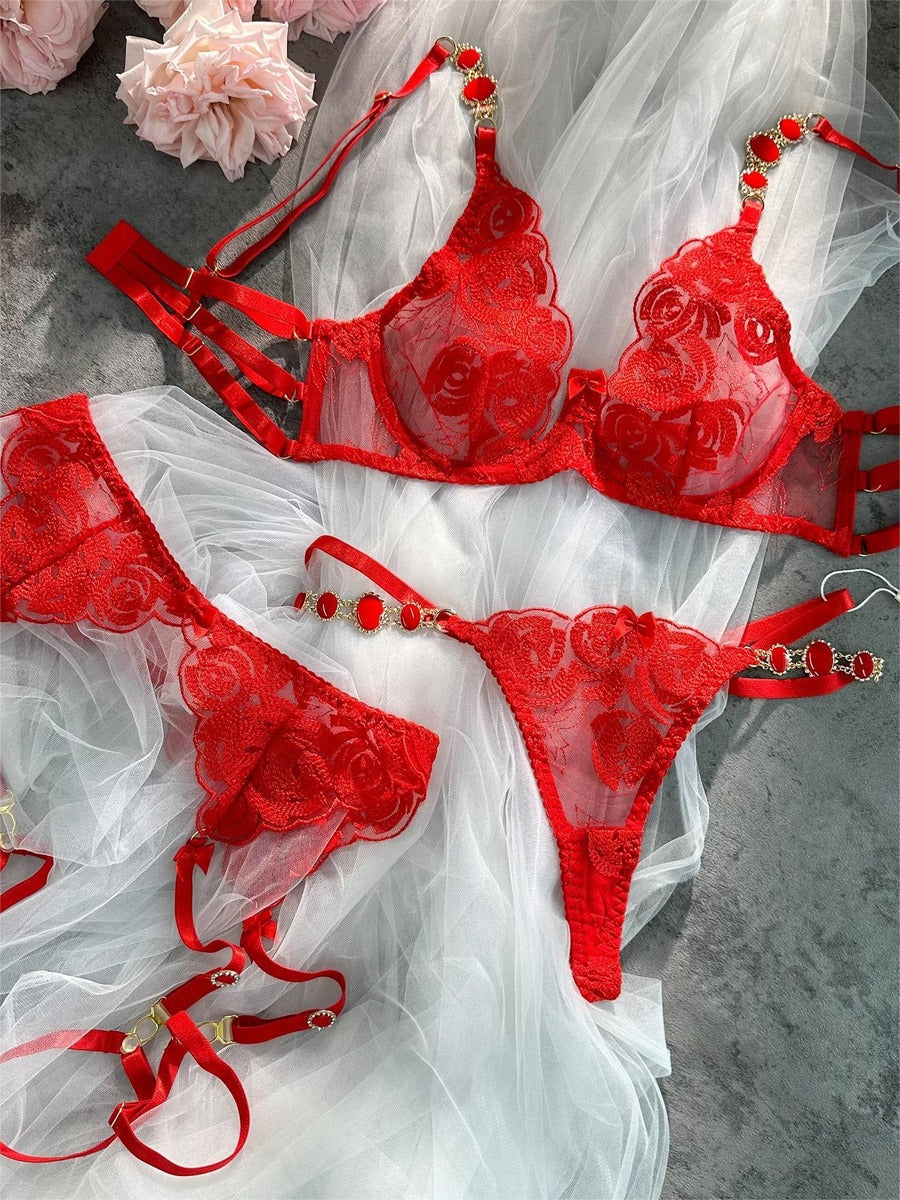 Red Embroidered Sexy Push Up Lingerie Set - Concordia Style Boutique