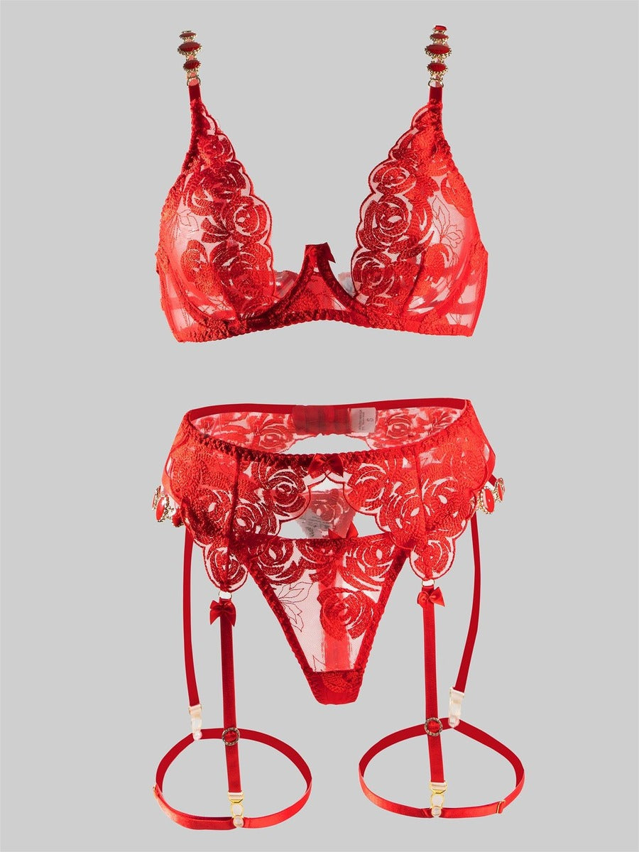 Red Embroidered Sexy Push Up Lingerie Set - Concordia Style Boutique