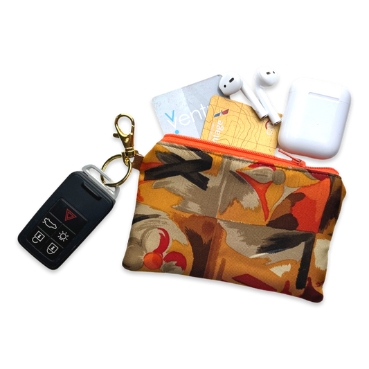 Au Fils du Temps Logo Vintage Silk Scarf Coffee Run Keychain Bag