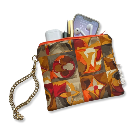 Au Fils du Temps Logo Vintage Silk Scarf Wristlet Bag