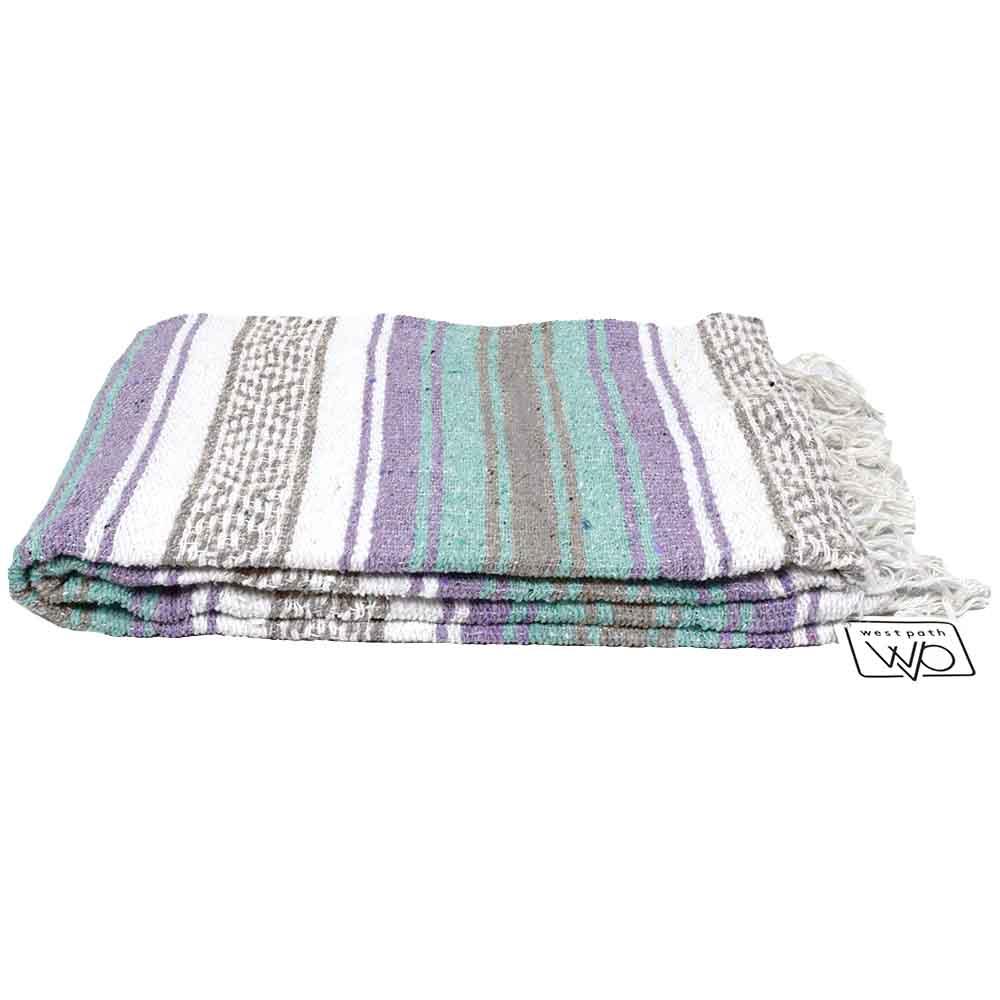 Seafoam Green & Pastel Purple Mexican Falsa Blanket - Concordia Style Boutique