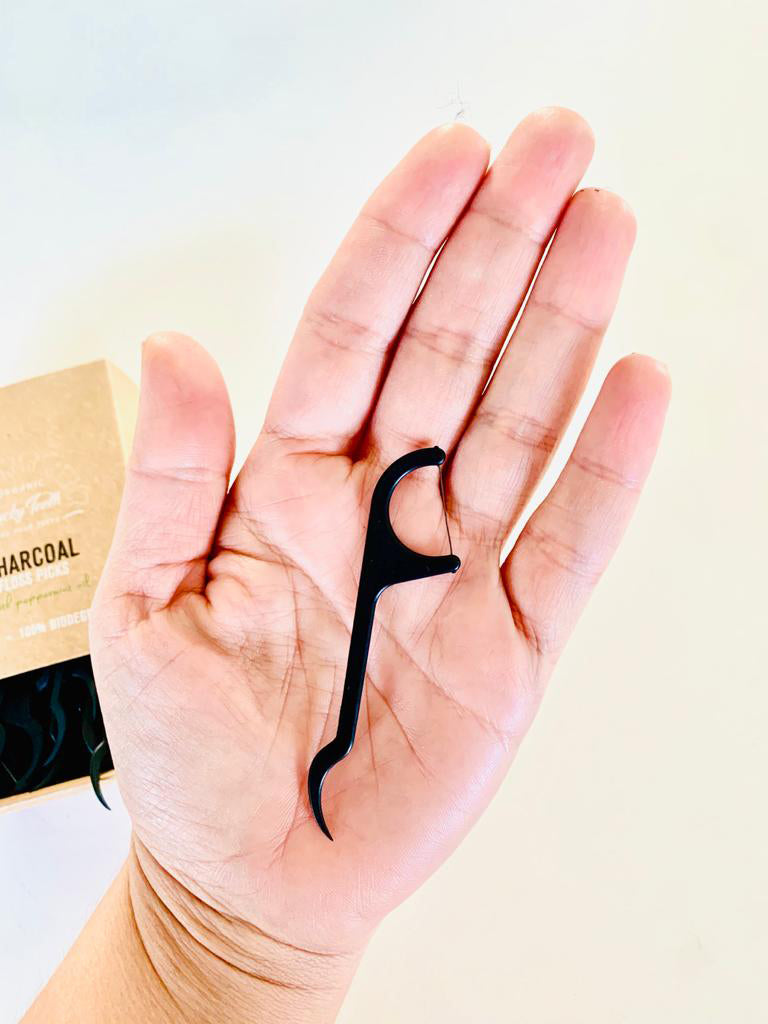 Organic Charcoal Floss Picks - IMPROVED - Biodegradable Floss Picks 50 Units