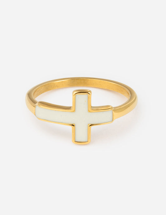 White Enamel Cross Ring - Concordia Style Boutique