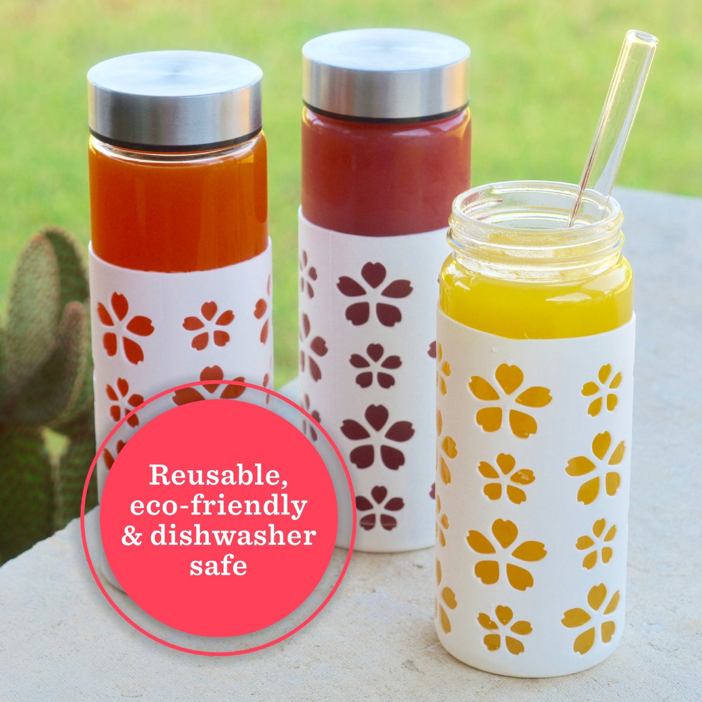 Flower Petals Silicone Protective Bottle Sleeves Set, for 16oz Bottles (White)