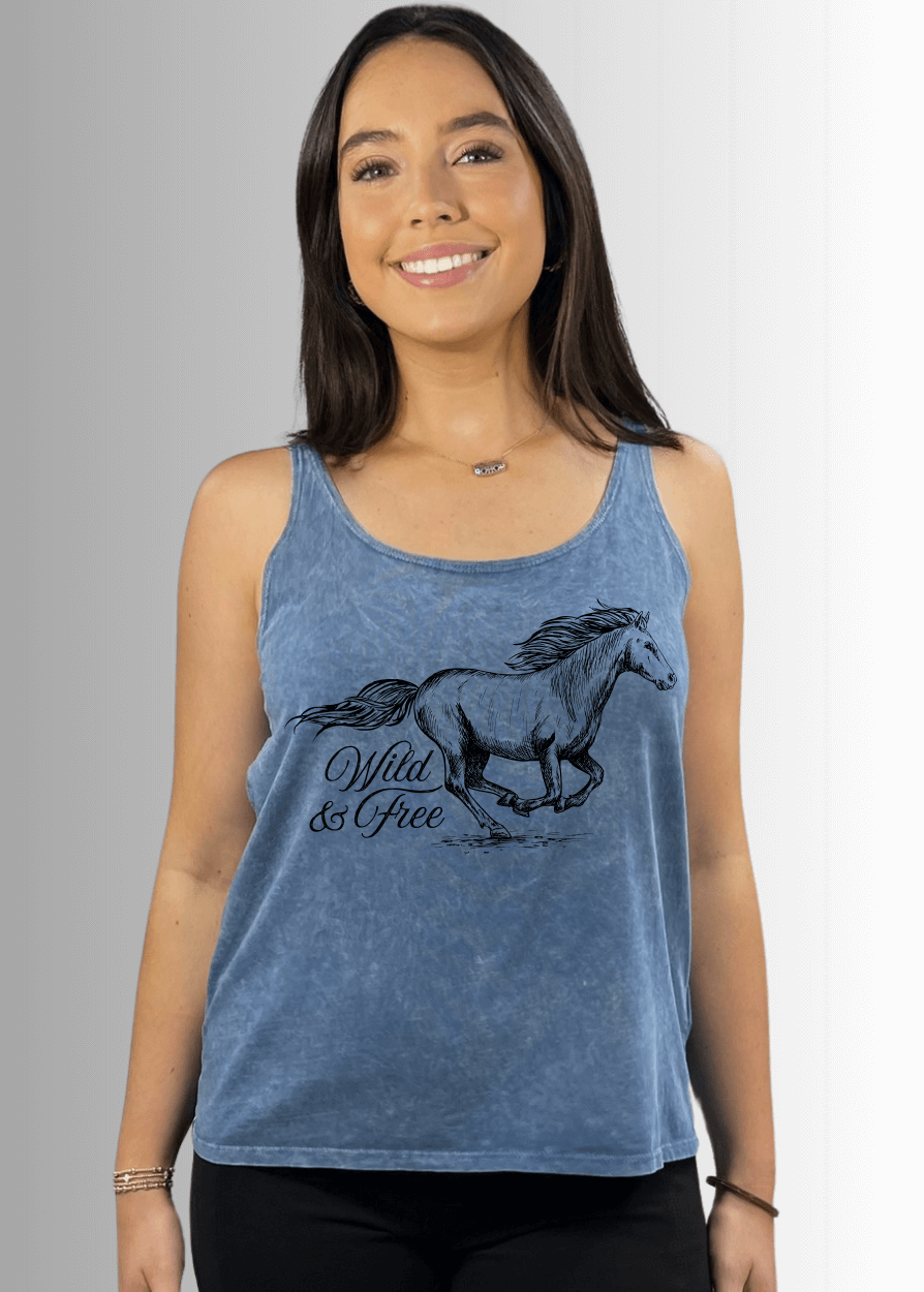 Wild and Free Horse Graphic Premium USA Cotton Tank Top - Concordia Style Boutique