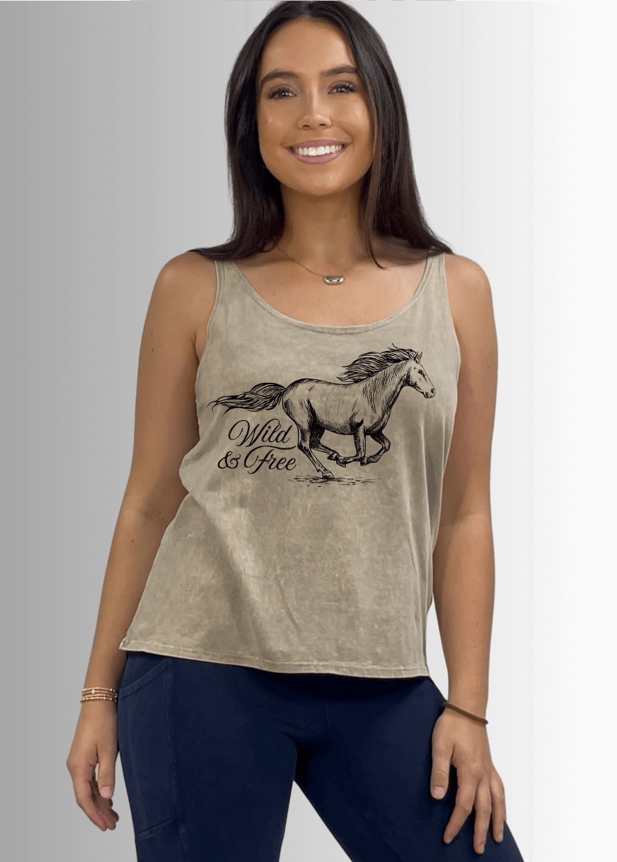 Wild and Free Horse Graphic Premium USA Cotton Tank Top - Concordia Style Boutique