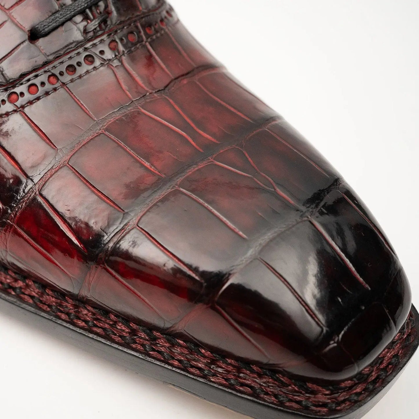 Wine Red Crocodile Oxford Shoes Goodyear Norwegian 8020