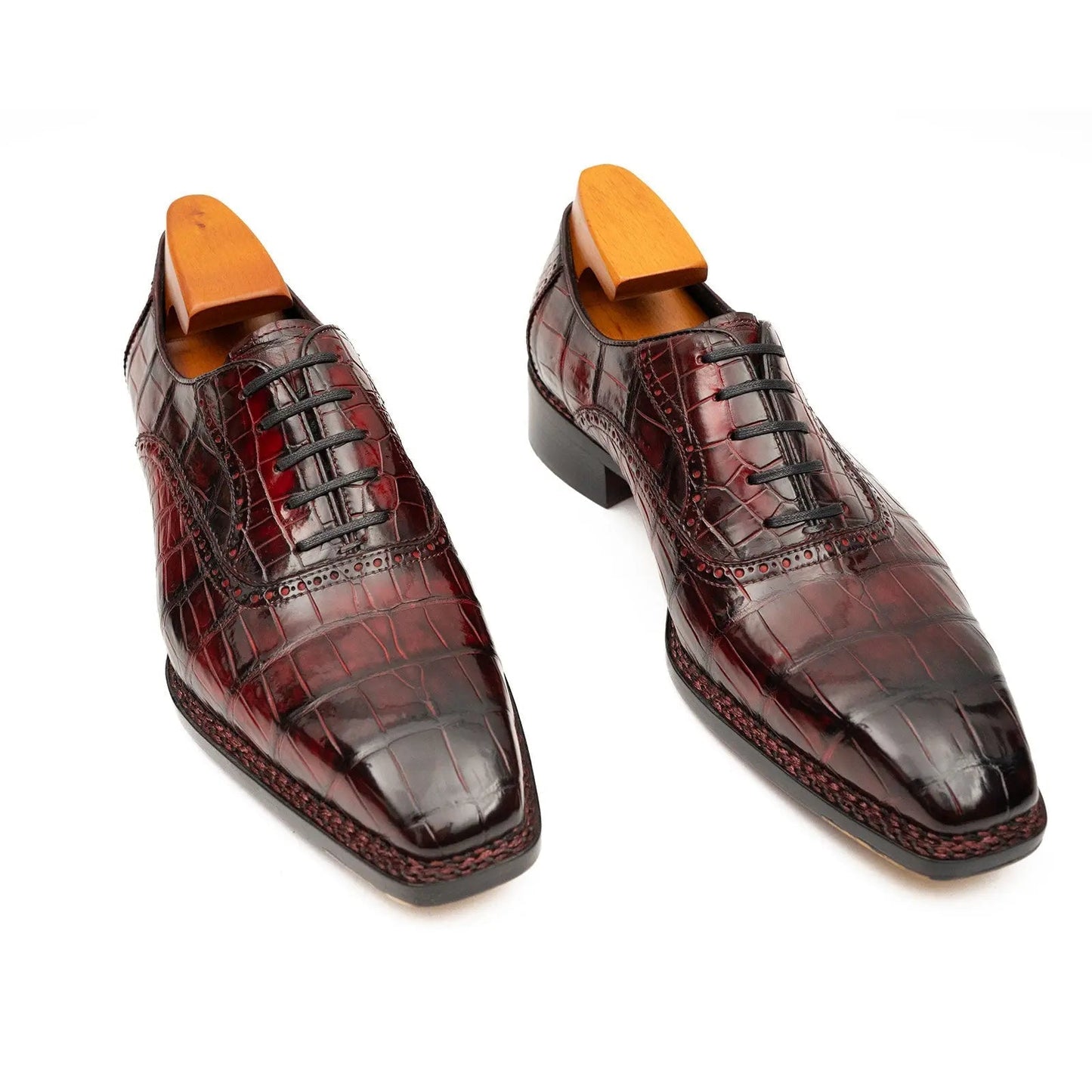 Wine Red Crocodile Oxford Shoes Goodyear Norwegian 8020