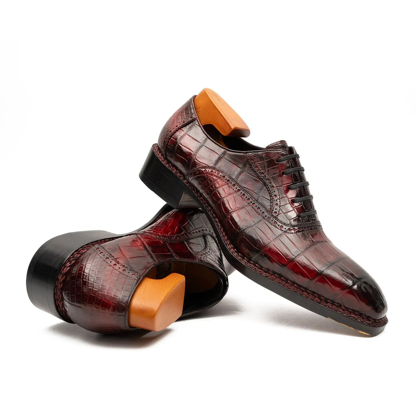 Wine Red Crocodile Oxford Shoes Goodyear Norwegian 8020