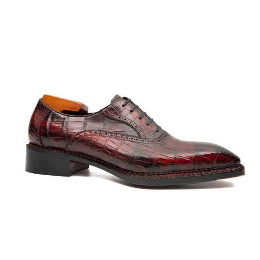 Wine Red Crocodile Oxford Shoes Goodyear Norwegian 8020