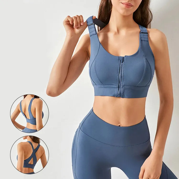 Front Zipper High Impact Athletic Bra