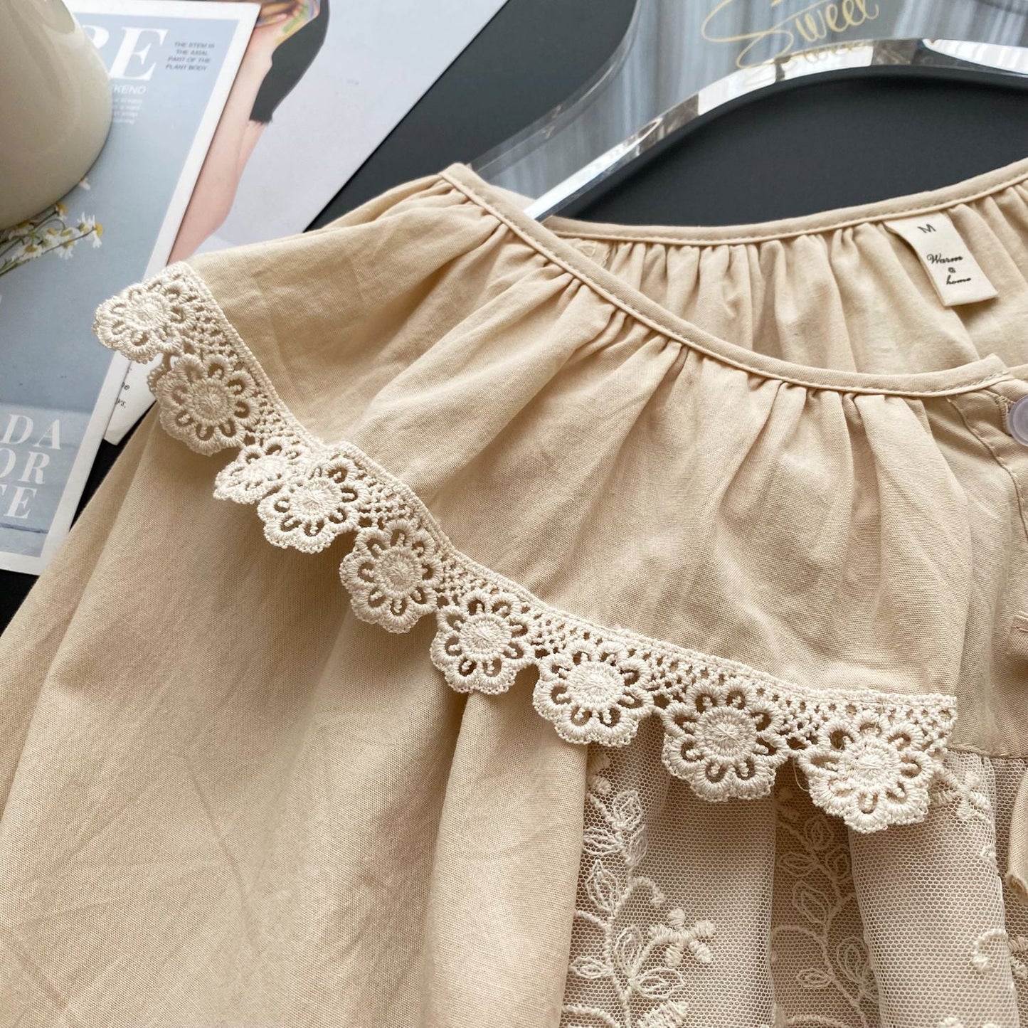 Lucie Lace Collar Cotton Pajama Set / Almond Cream