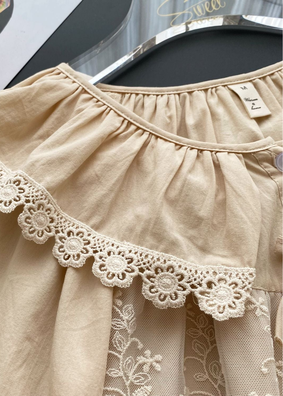 Lucie Lace Collar Cotton Pajama Set / Almond Cream