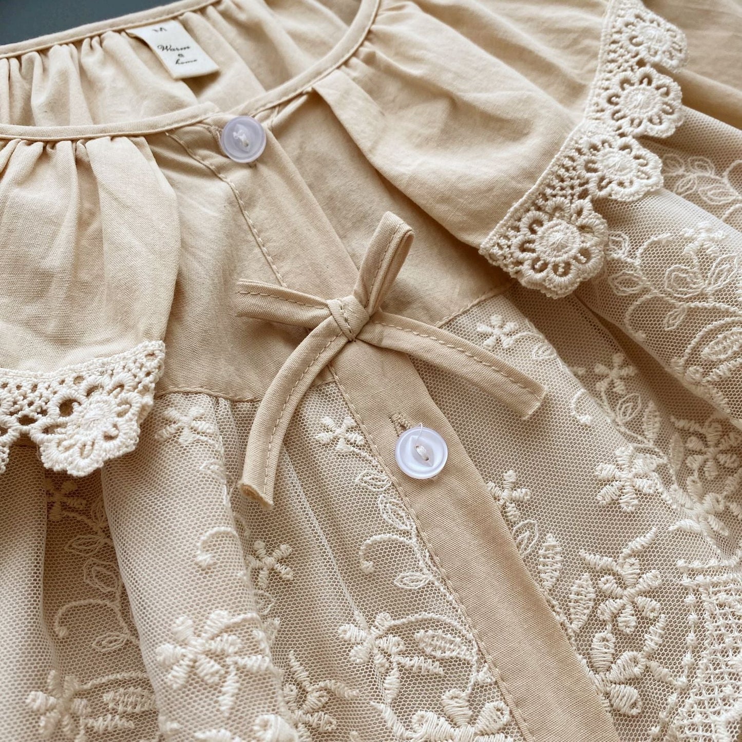 Lucie Lace Collar Cotton Pajama Set / Almond Cream