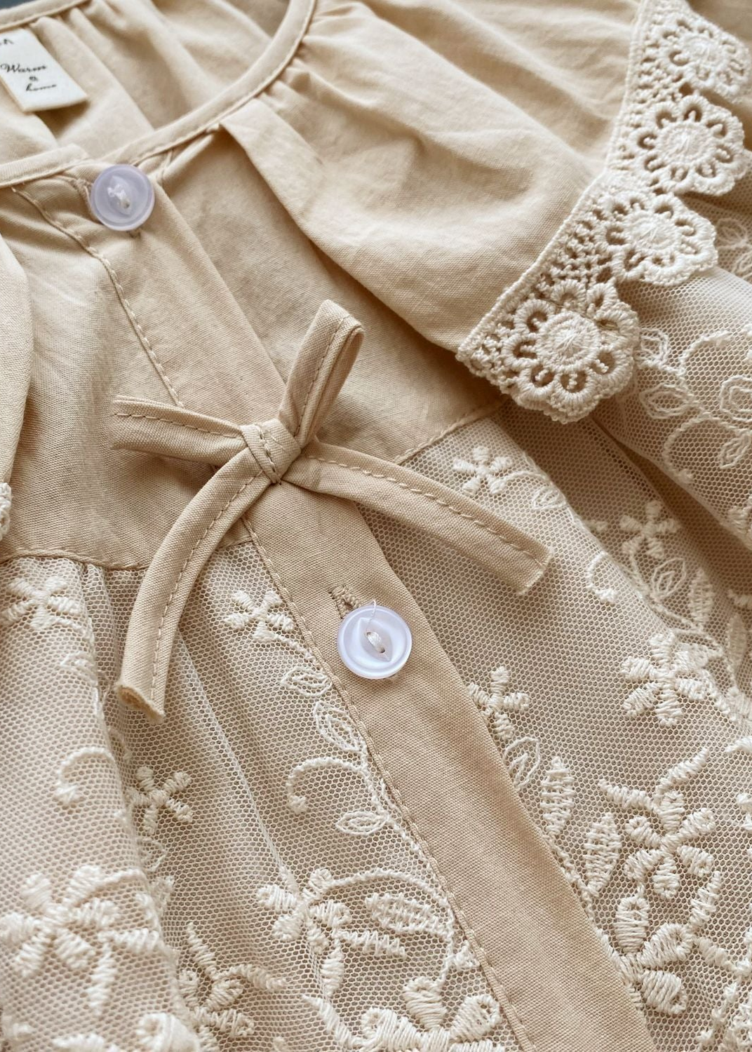 Lucie Lace Collar Cotton Pajama Set / Almond Cream