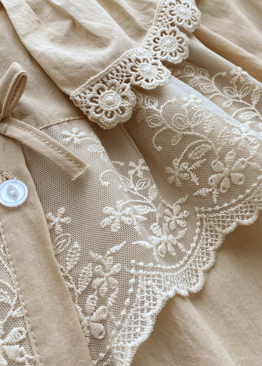 Lucie Lace Collar Cotton Pajama Set / Almond Cream