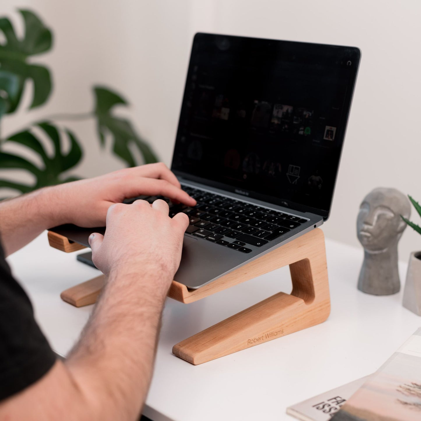 Dual Wooden Laptop Dock – Solid Wood