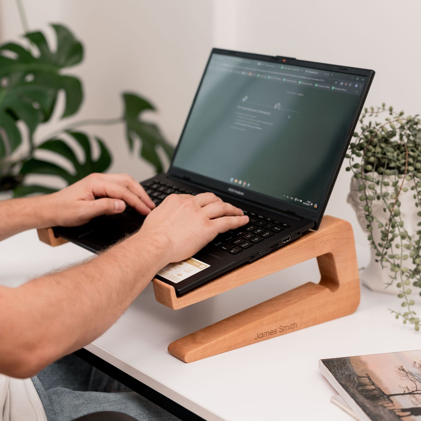 Dual Wooden Laptop Dock – Solid Wood