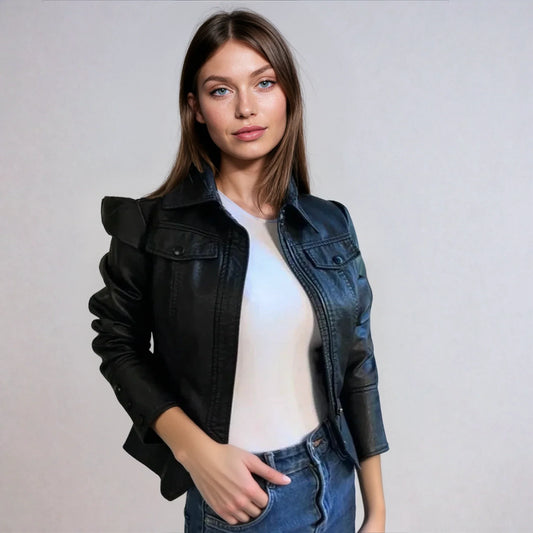 Ready in 5 Vegan Leather Peplum Jacket