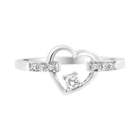 *1 Left* 14K White Gold 1/8 Cttw Channel Set Round-Cut Diamond Heart Ring (H-I Color, SI2-I1 Clarity) - Concordia Style Boutique