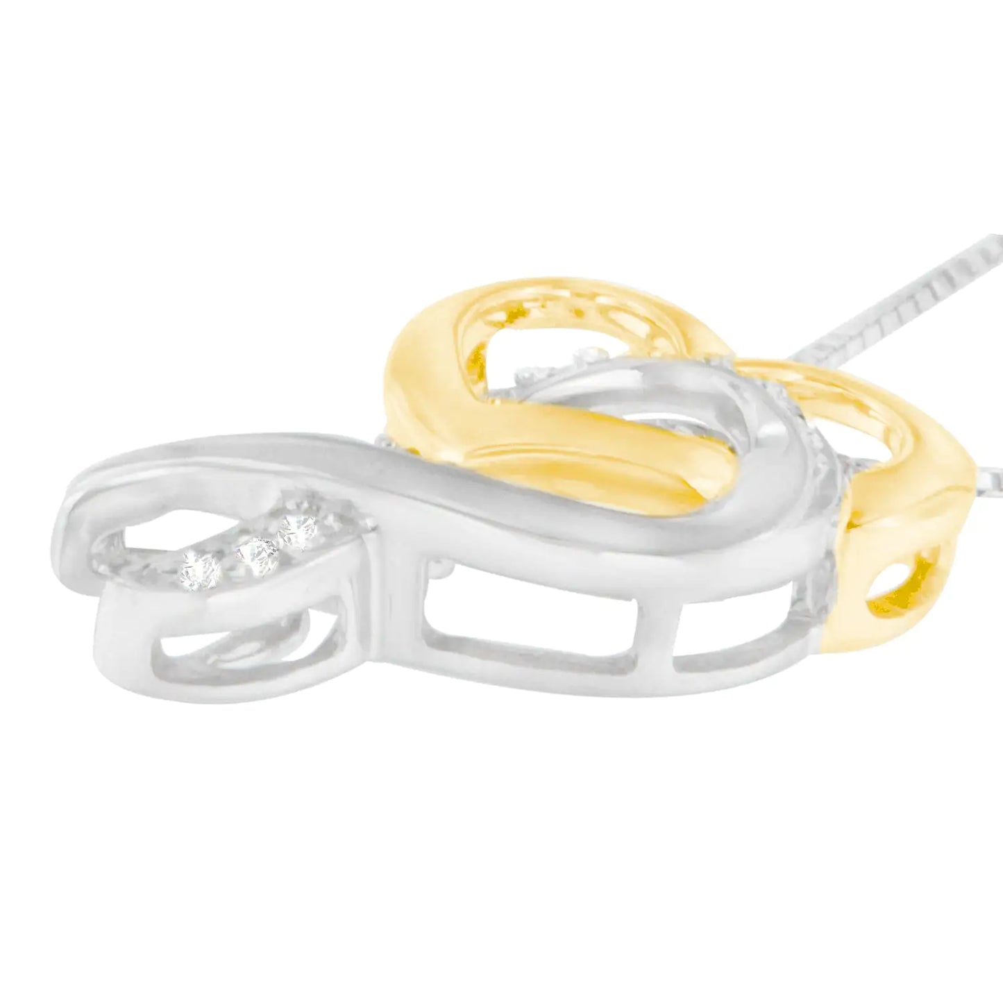10K Yellow Gold and .925 Sterling Silver 1/20 cttw Diamond Ribbon-Heart Pendant Necklace (H-I, I1-I2) - Concordia Style Boutique