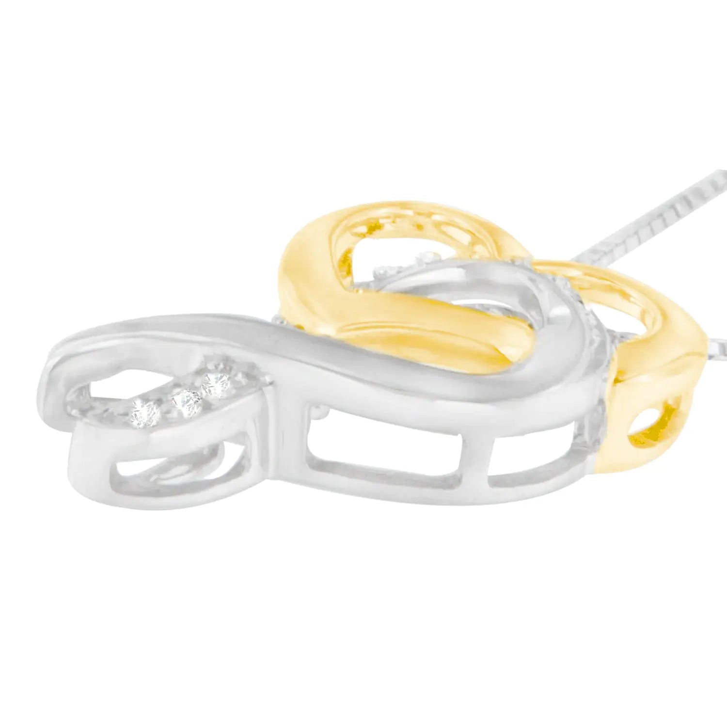 10K Yellow Gold and .925 Sterling Silver 1/20 cttw Diamond Ribbon-Heart Pendant Necklace (H-I, I1-I2) - Concordia Style Boutique