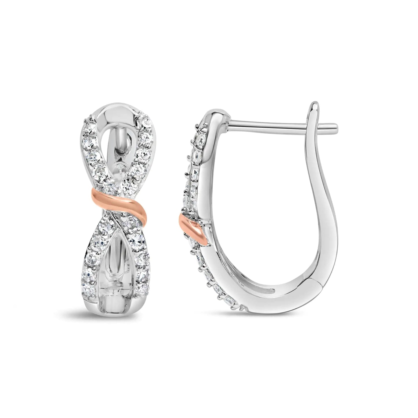 *3 Left* 10K White and Rose Gold 1/3 Cttw Diamond Infinite and Ribbon Hoop Earrings (H-I Color, I1-I2 Clarity) - Concordia Style Boutique