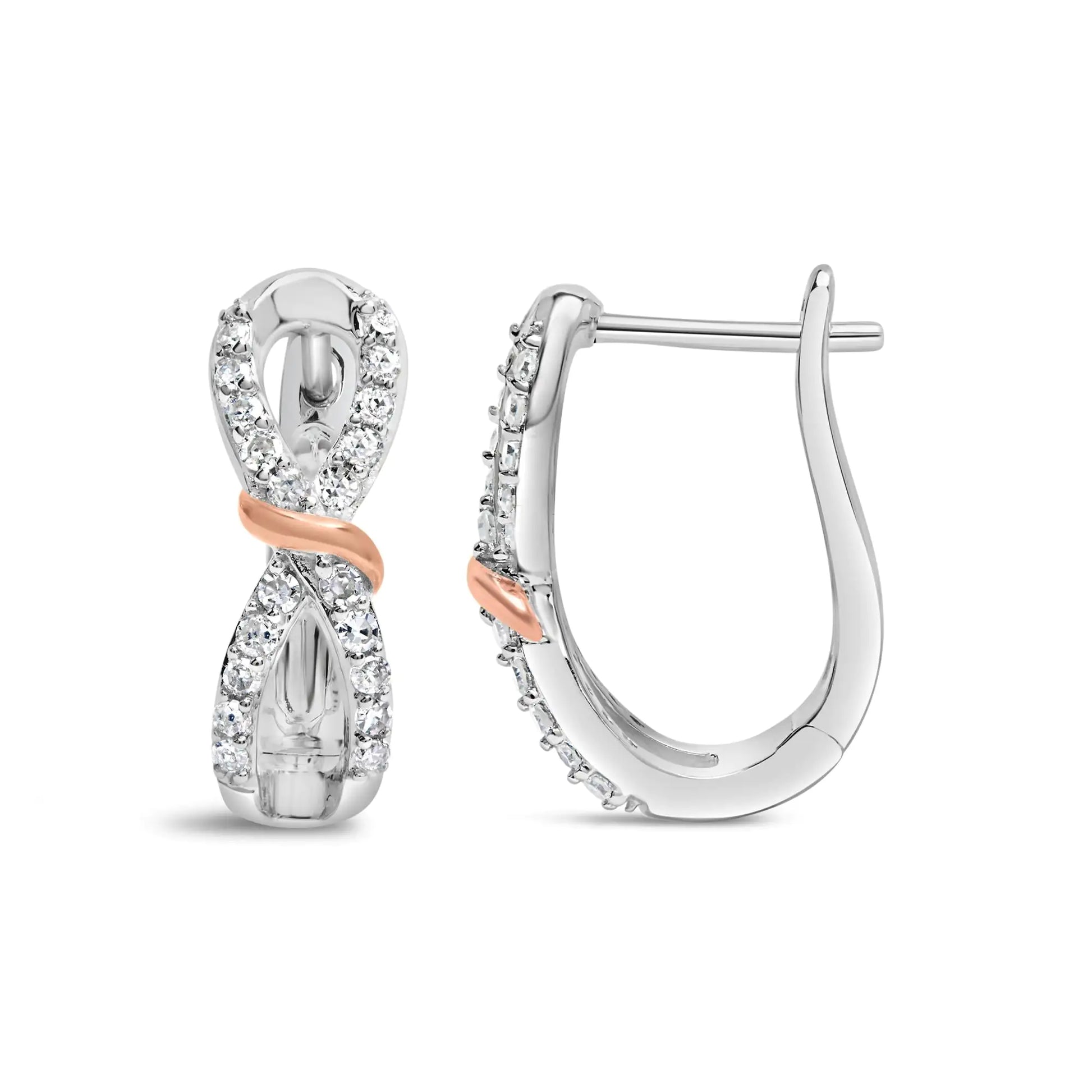 *3 Left* 10K White and Rose Gold 1/3 Cttw Diamond Infinite and Ribbon Hoop Earrings (H-I Color, I1-I2 Clarity) - Concordia Style Boutique