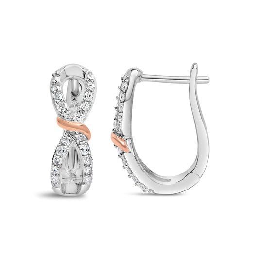 *3 Left* 10K White and Rose Gold 1/3 Cttw Diamond Infinite and Ribbon Hoop Earrings (H-I Color, I1-I2 Clarity) - Concordia Style Boutique