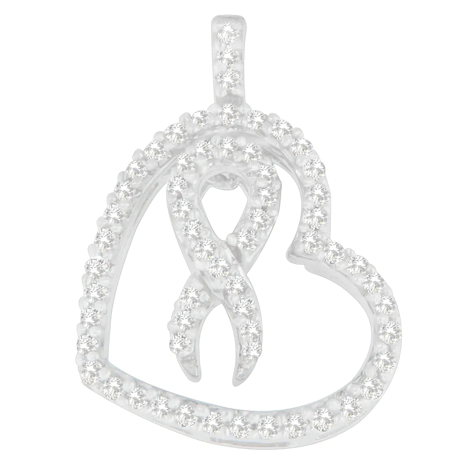 *SOLD OUT* Sterling Silver Round Cut Diamond Heart and Ribbon Pendant Necklace (0.25 cttw, H-I Color, I1-I2 Clarity) - Concordia Style Boutique