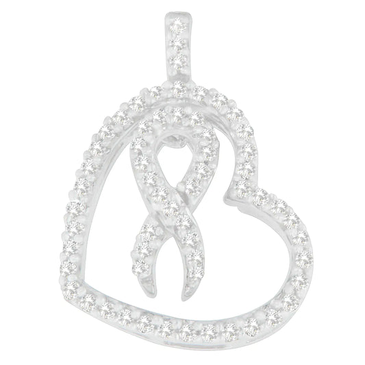 *SOLD OUT* Sterling Silver Round Cut Diamond Heart and Ribbon Pendant Necklace (0.25 cttw, H-I Color, I1-I2 Clarity) - Concordia Style Boutique
