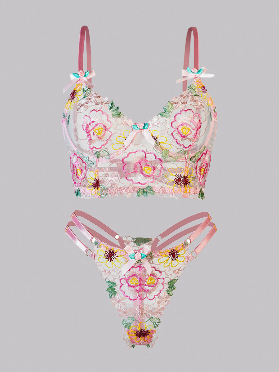 Pink Floral Embroidery Lingerie Set - Concordia Style Boutique
