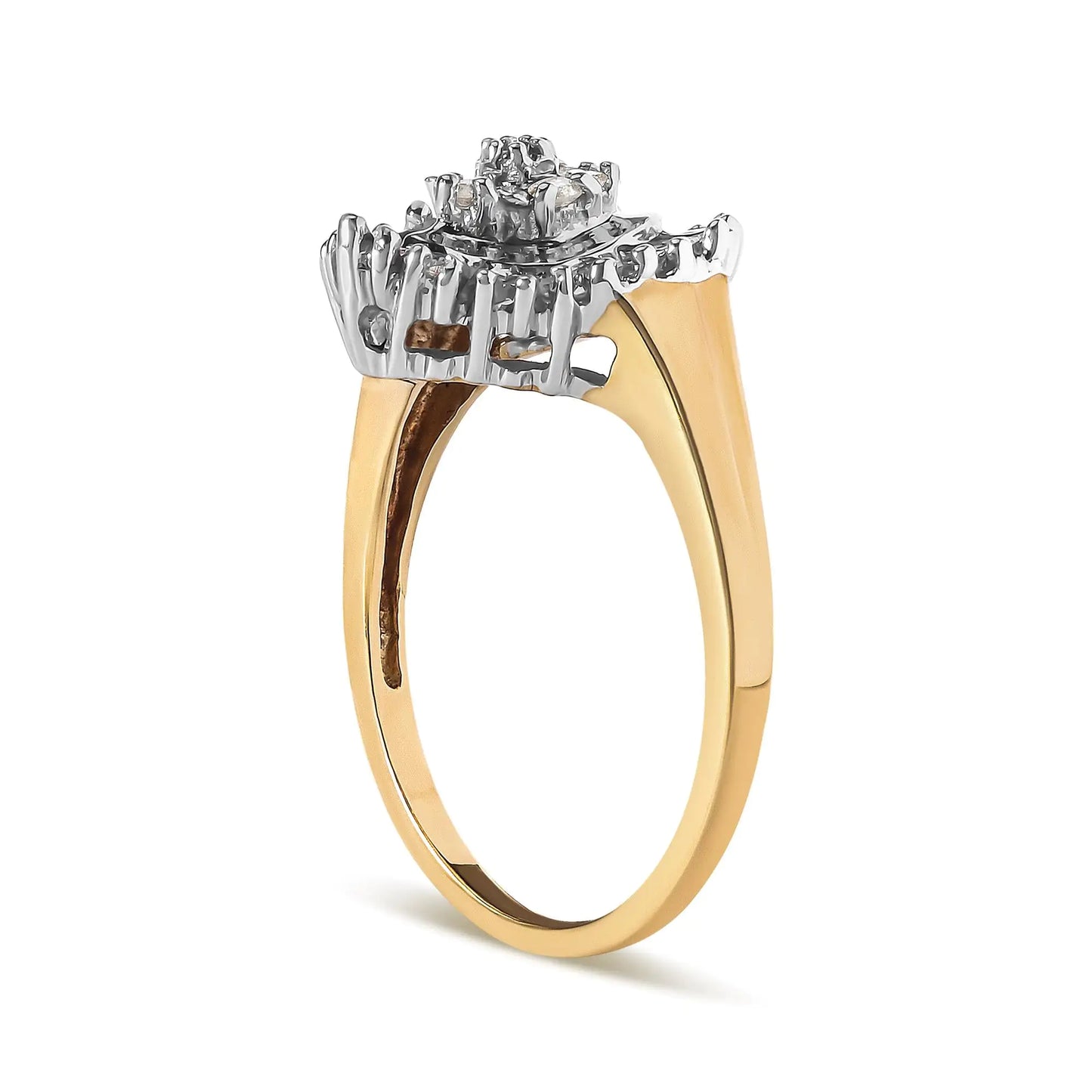 *1 Left* 10K Yellow Gold 1/4 Cttw Round and Baguette cut Diamond Heart Shape Ballerina Ring (H-I Color, I1-I2 Clarity) - Concordia Style Boutique