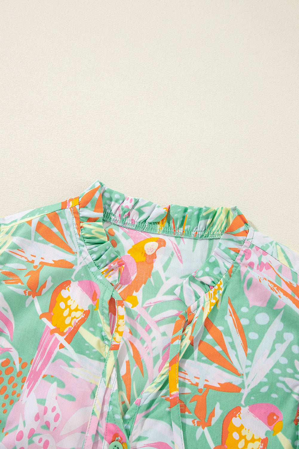 Luxury Abstract Floral Ruffle Trim Flutter Sleeve Buttoned Dress - Concordia Style Boutique