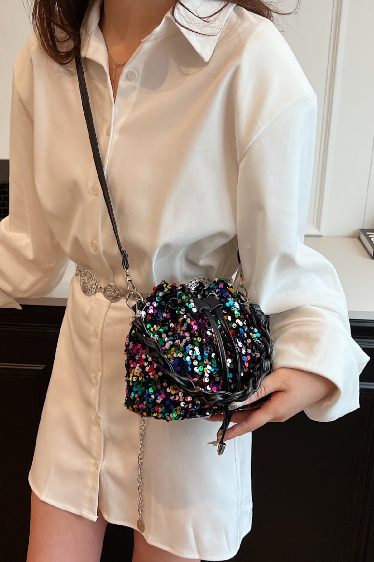 Sequin Drawstring Bucket Bag - Premium Bucket Bag from Concordia Style Boutique - Just $19.34! Shop now at Concordia Style Boutique