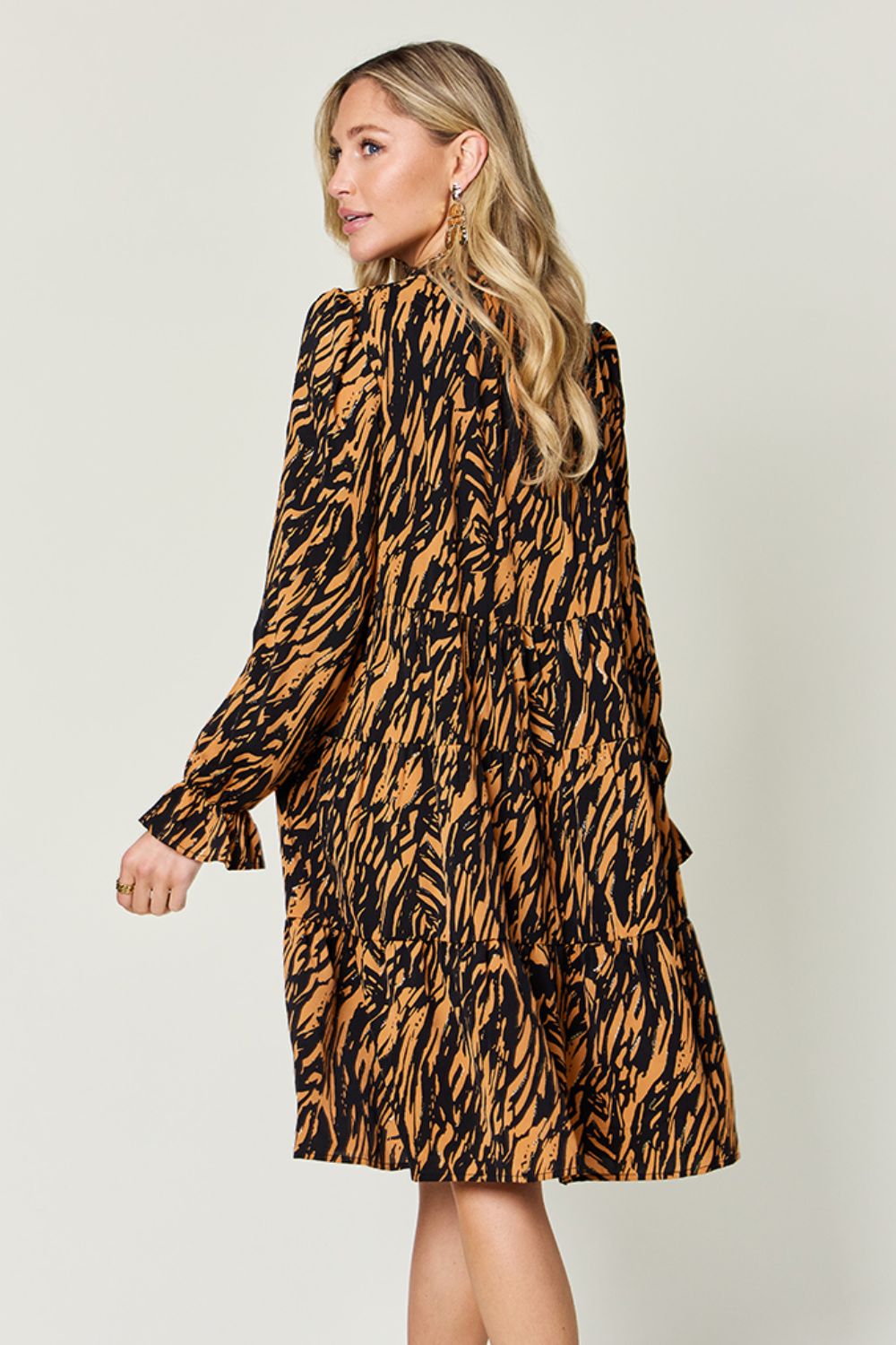 Double Take Full Size Printed Ruffle Hem Long Sleeve Dress - Concordia Style Boutique