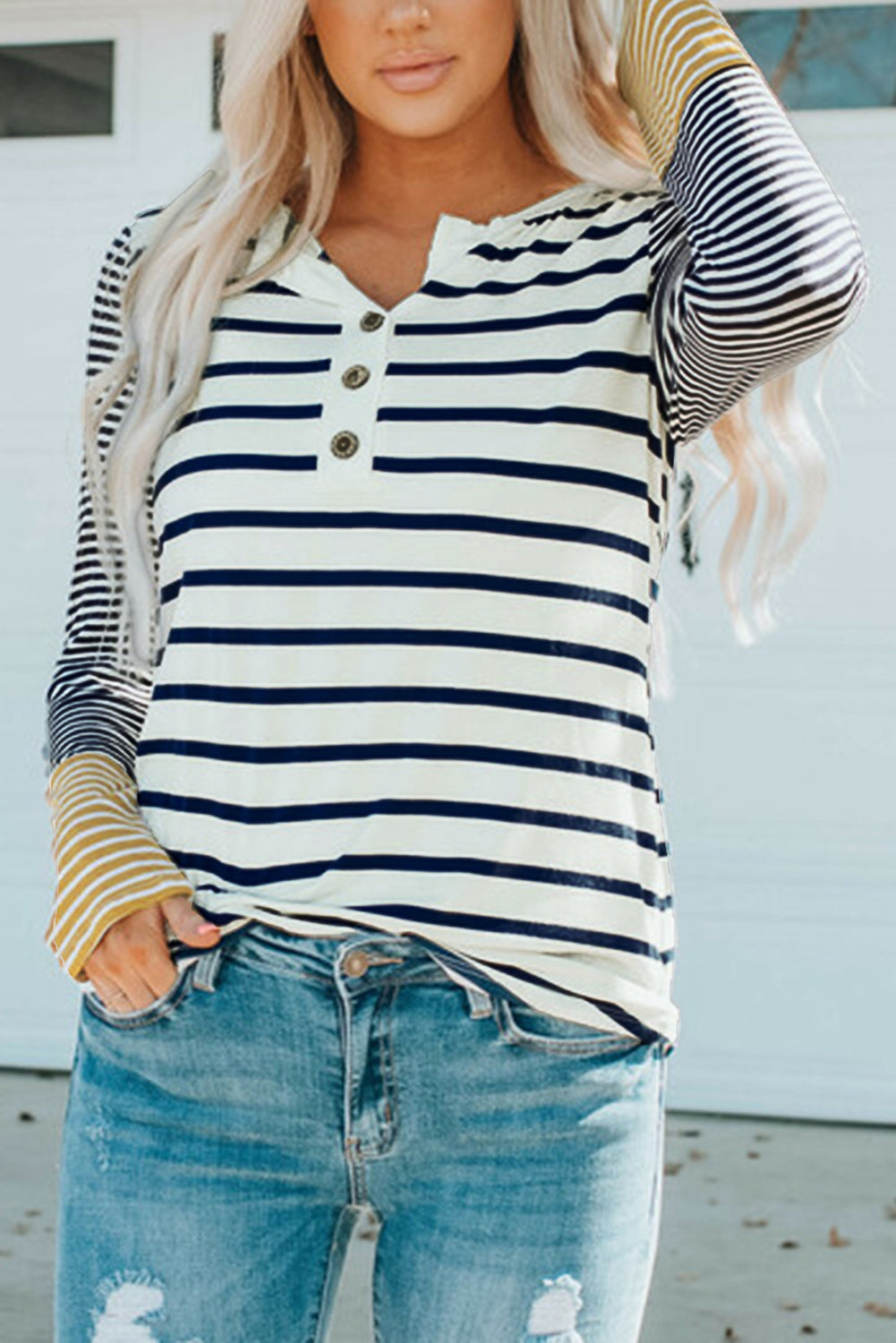Annie Stripe Button Henley Top - Concordia Style Boutique
